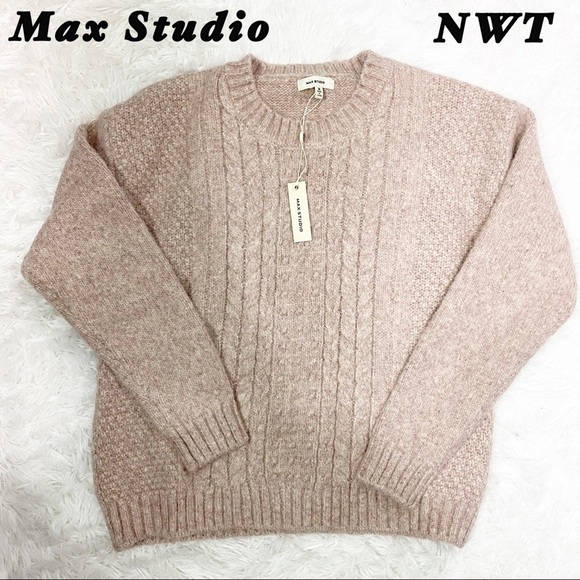 NWT-Max Studio Oatmeal Cable Knit Sweater M - Picture 7 of 12